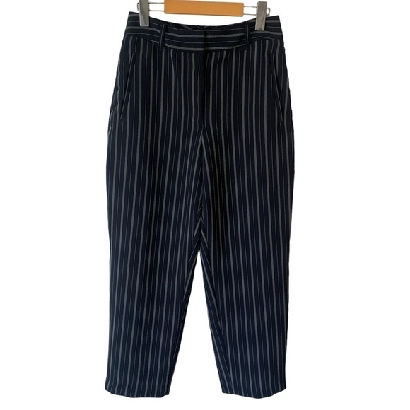 Aritzia Wilfred Tie Front Crop High Waist Pinstripe Black White Women’s 8 - Picture 2 of 10
